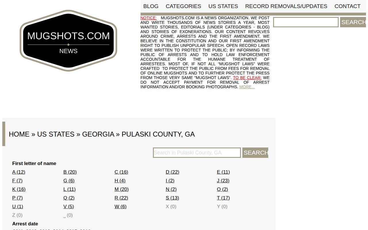 Unofficial Mugshots.com Pulaski County Georgia booking archive