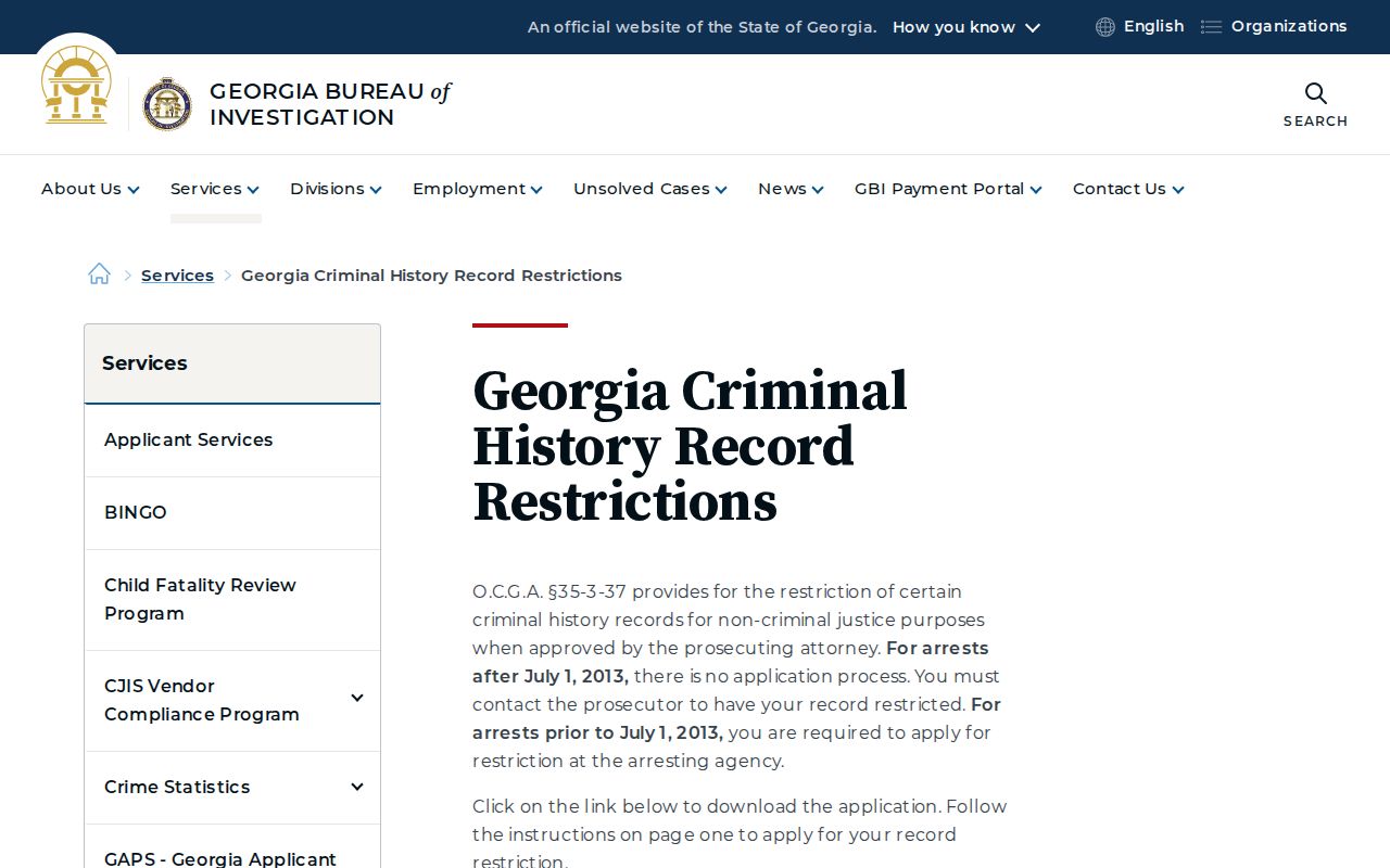 Georgia record restriction information for Pulaski County arrest records